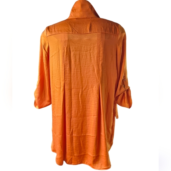 ๐3/$40 Sale!Mix & Match๐ Renuar Iridescent Orange High Low Flowy Blouse - Picture 2 of 9